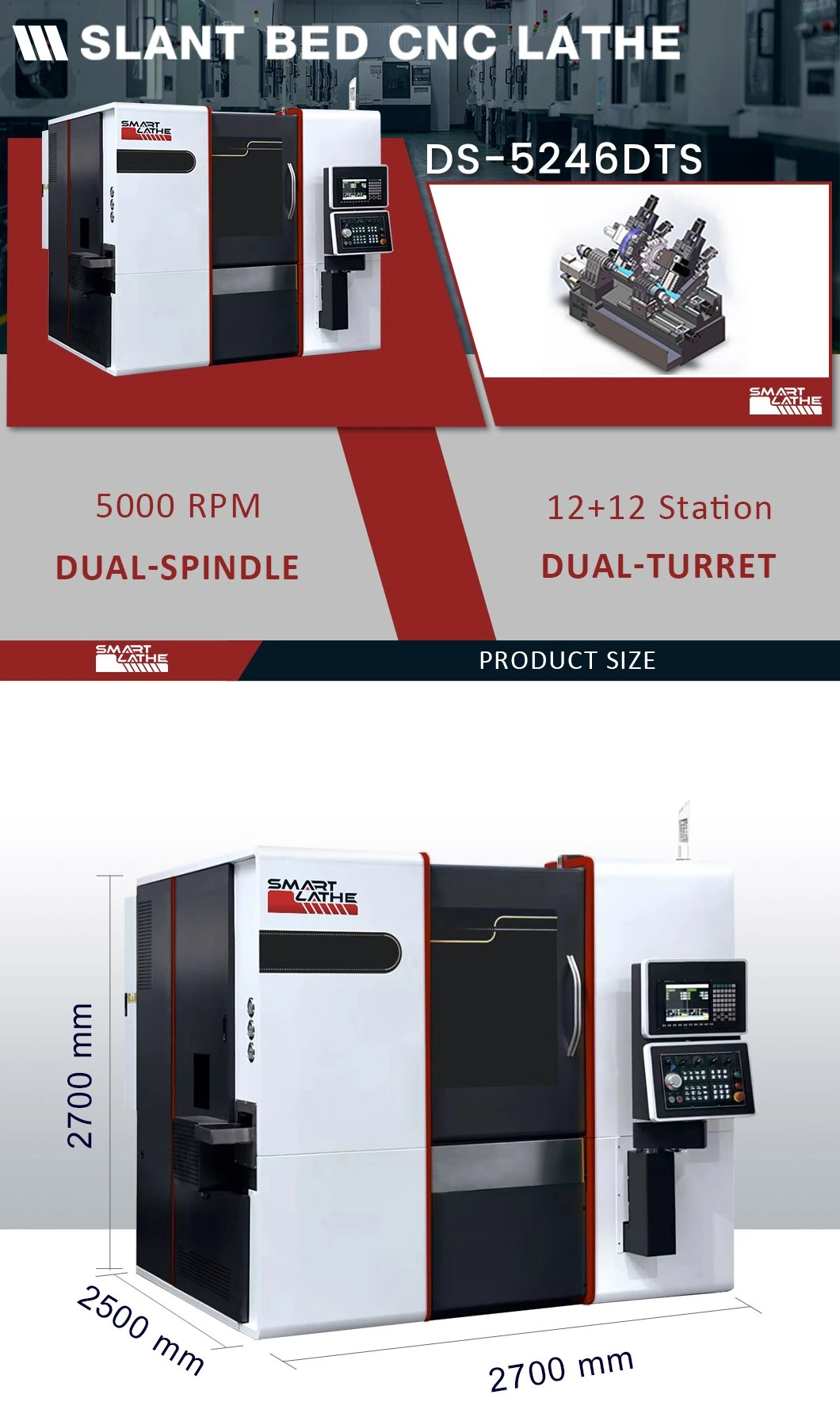 20m/Min Speed Dual-Spindle Dual-Turret CNC Lathe with Hydraulic System