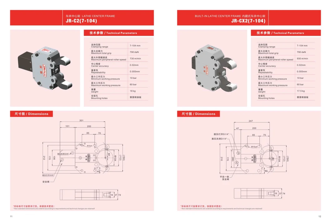 Lathe/Built-in Lathe Center Frame 7-104mm Clamping Range 790 daN